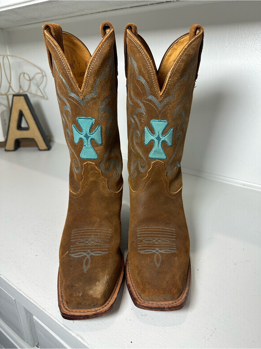 Tony Lama Cowboy Boots Womens 7B Brown Suede Leather Western Cowgirl Boots USA - Picture 2 of 9